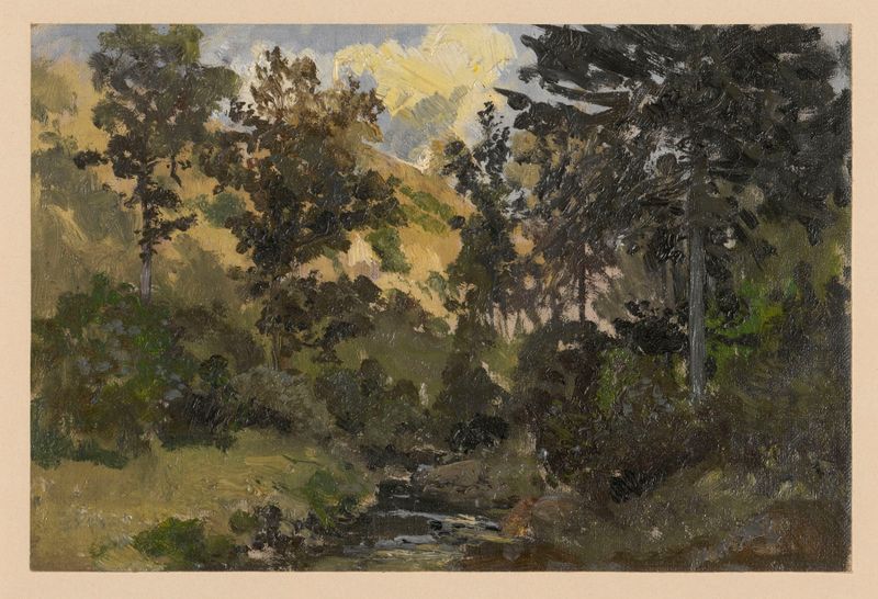Paisaje con árboles y luz suave, pintura al óleo de Adolf Dressler