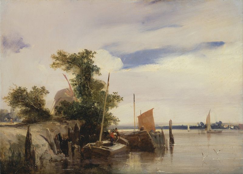 Barges on a river, óleo de Richard Parkes Bonington