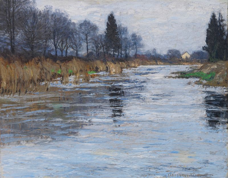 Paisagem com juncos e água, pintura a óleo de Otto Altenkirch