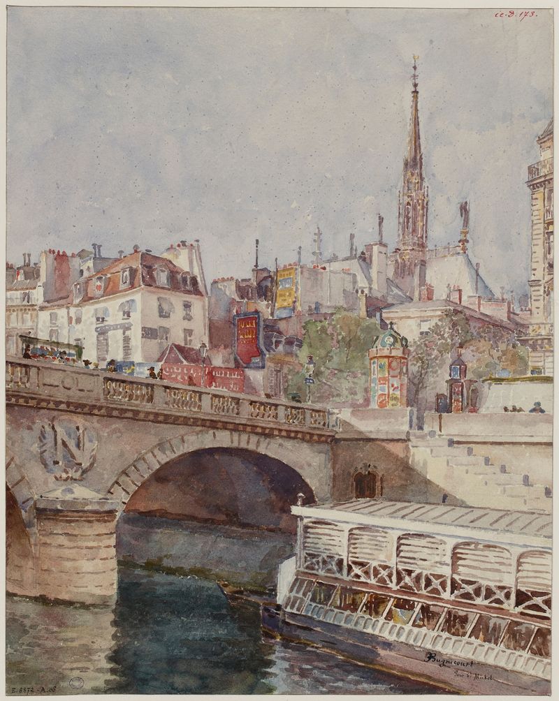 Le pont Saint-Michel, óleo sobre lienzo de François Max Bugnicourt, que representa un puente sobre un río.