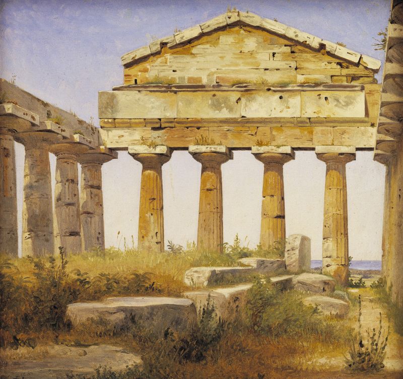 The Temple of Athena in Paestum, oil on canvas by Constantin Hansen