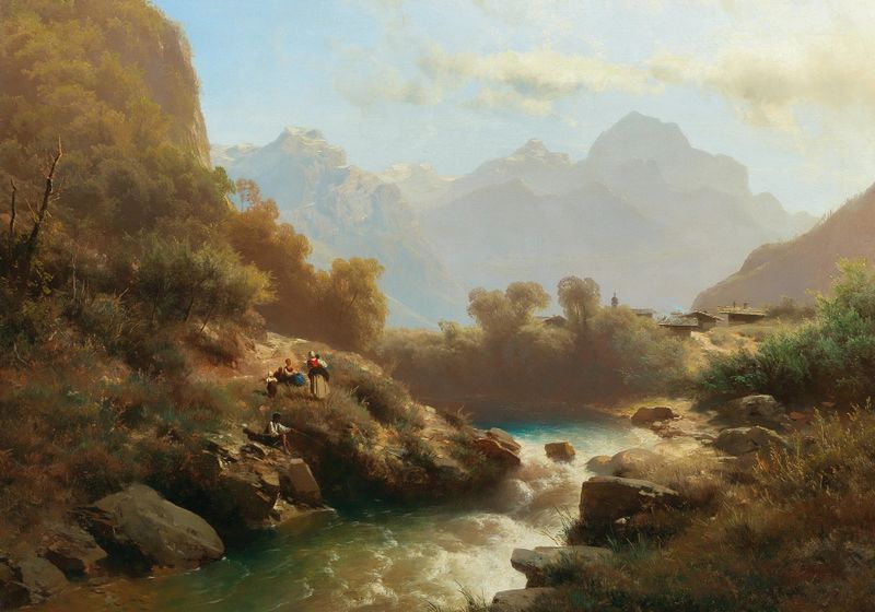 Landscape of Lofer and the Lofer Mountains, oil on canvas by Leopold Heinrich Vöscher