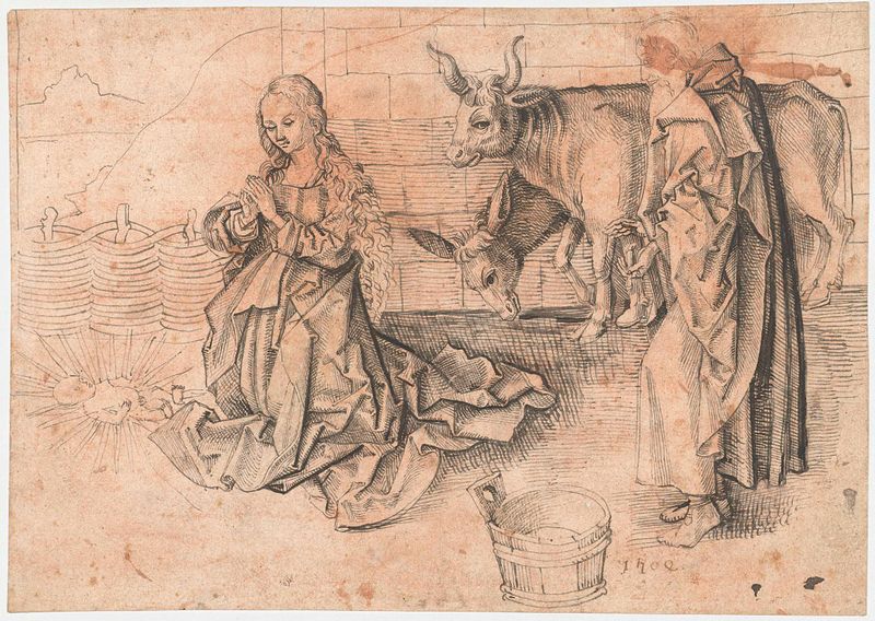 Geboorte van Christus, óleo sobre lienzo de Unknown Artist, que representa la escena de la natividad con figuras serenas.