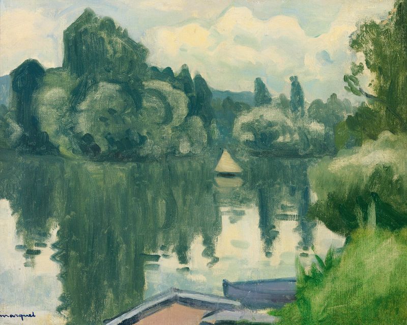 Escena marina con un velero en el agua de Albert Marquet, pintura al óleo