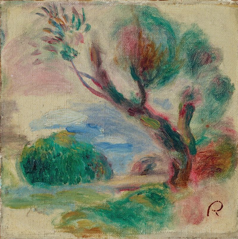Paisaje con un árbol y el mar al fondo, óleo de Pierre-Auguste Renoir