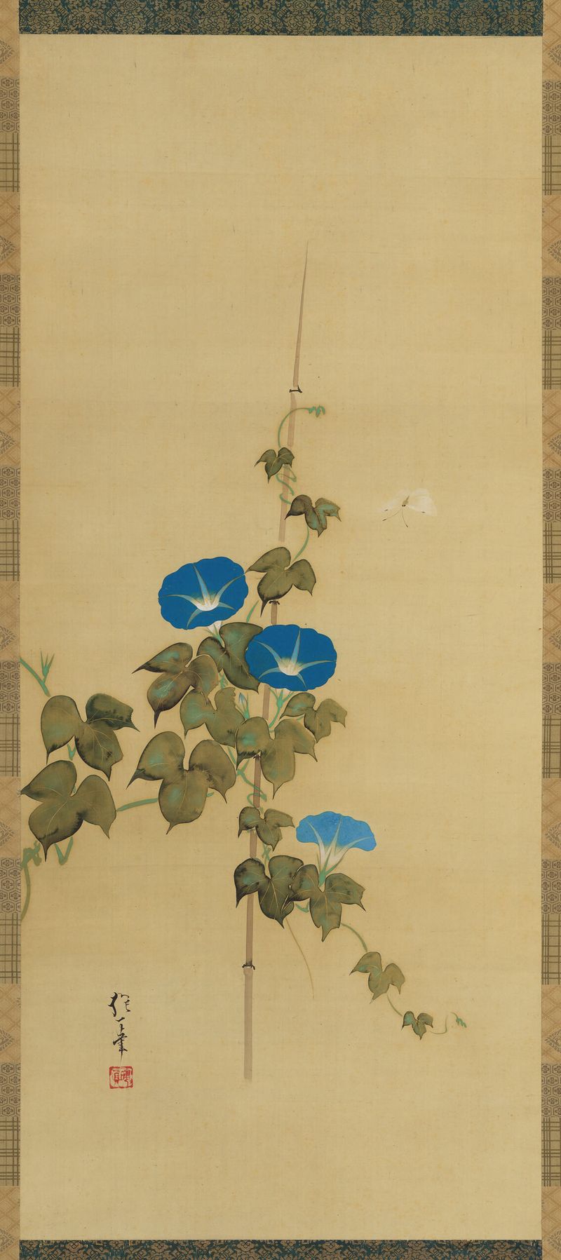 Gold artwork by Sakai Hōitsu featuring morning glories and butterflies