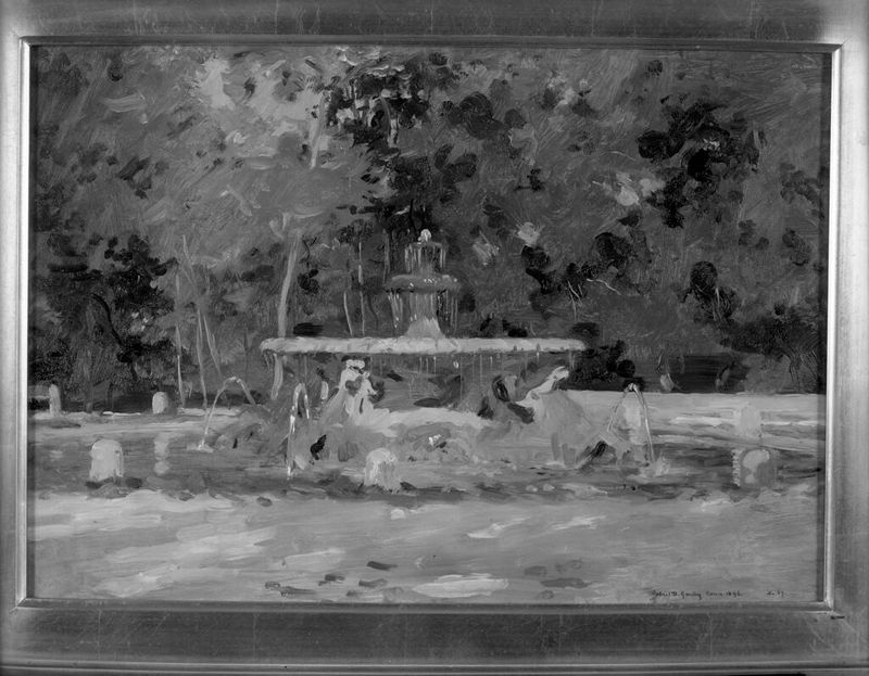 Fountain in a garden, oil painting by Robert David Gauley