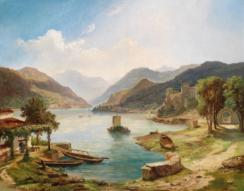Norditalienische Seenlandschaft by Othmar Brioschi, landscape oil painting