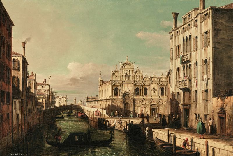 Oil on canvas by Francesco Zanin depicting La Scuola di San Marco and Chiesa dei Santi Giovanni e Paolo