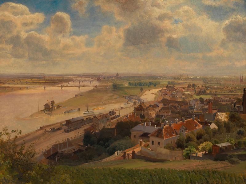 Paisagem de Viena e do rio Danúbio, pintura a óleo de Anton Hlavacek