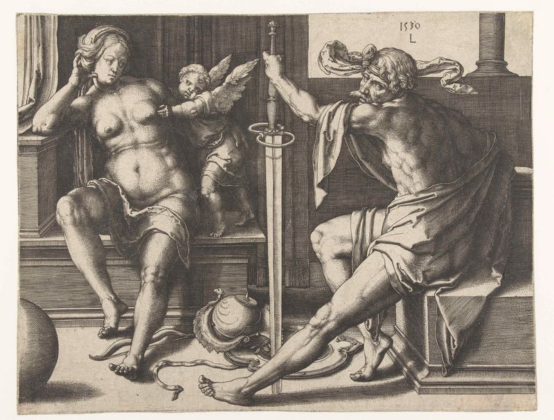 Grabado de Lucas van Leyden que representa a Venus con Cupido y Marte