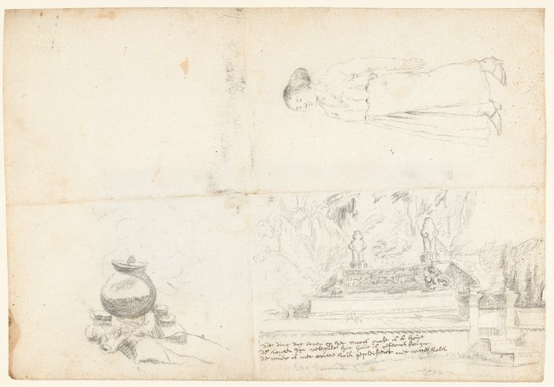Drawing by Wouter Schouten depicting a figure and grave in charcoal