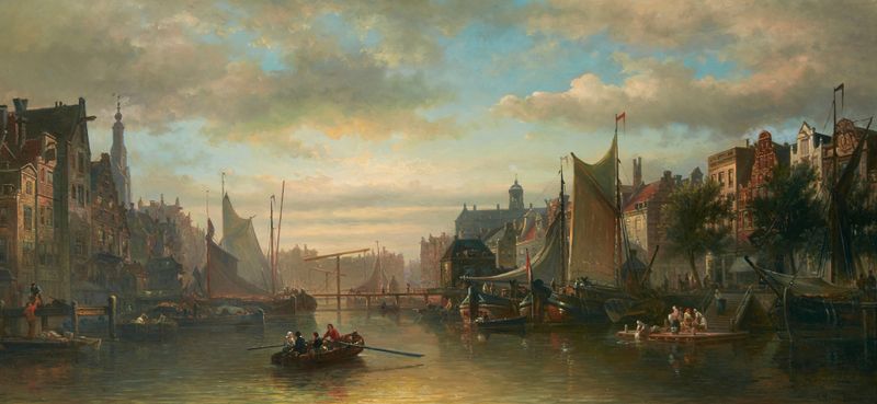 A view of Amsterdam by Elias Pieter van Bommel, oil on canvas