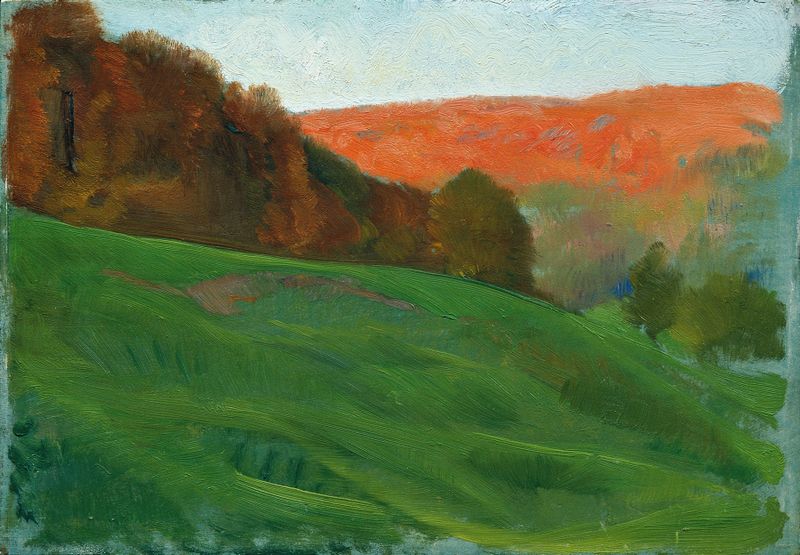 Lush greenery in Herbstlicher Wald hinter grüner Wiese by Otto Friedrich, oil on canvas