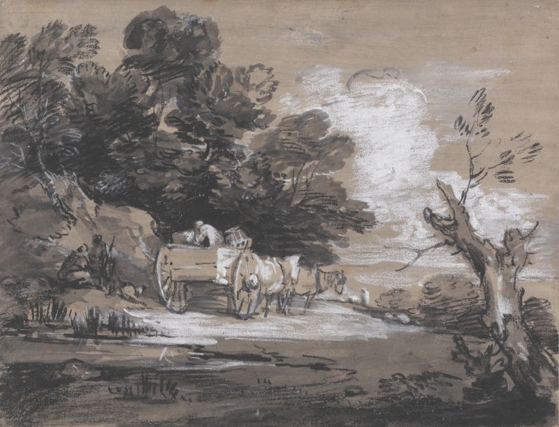 Wooded landscape with a country cart and figures, oil painting by Thomas Gainsborough