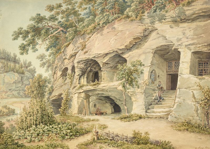Einsiedelei St. Magdalena bei Fribourg, oil on canvas by Gabriel Lory the older, depicting a serene landscape.