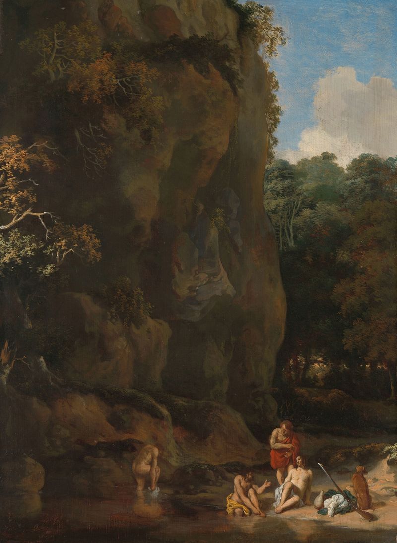 Men Bathing by Gerbrand van den Eeckhout, oil painting depicting men at the water's edge.