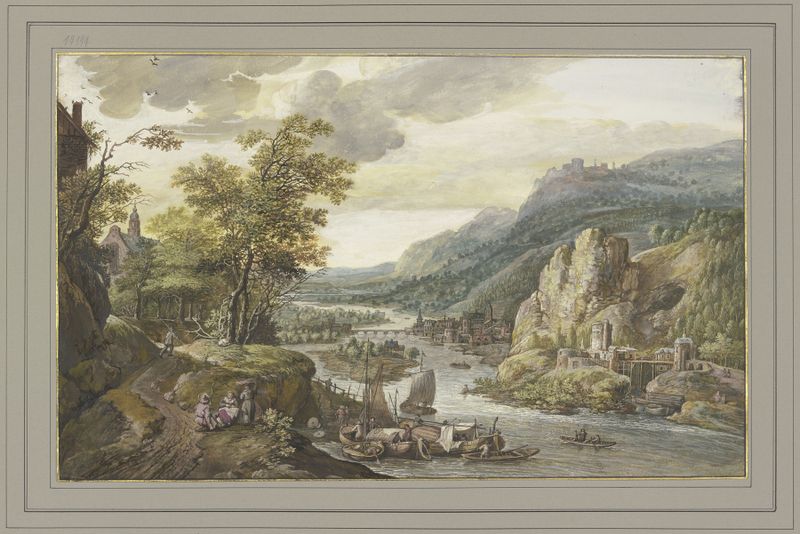 Flat landscape de Gerrit Battem, pintura al óleo que muestra un horizonte sereno con tonos suaves.