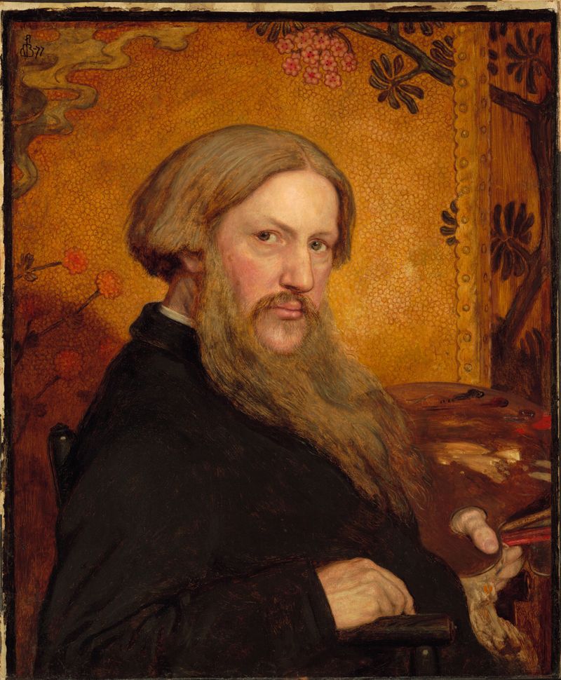 Autorretrato de Ford Madox Brown, óleo sobre lienzo, con una mirada reflexiva.