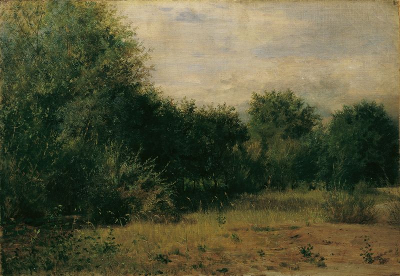 Landschaftsstudie de Sigmund L'Allemand, pintura a óleo que retrata uma paisagem tranquila.