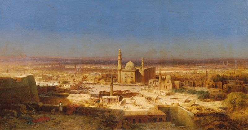 Landscape of Cairo at sunset, oil on canvas by Bernhard Fiedler
