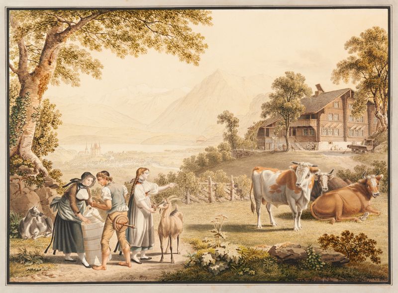 Landscape of lake with reflections, oil painting by Gabriel Lory the older