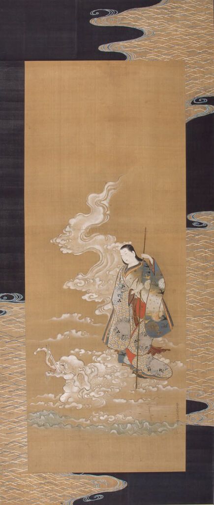 Courtesan Eguchi como o Bodhisattva Fugen com um elefante branco, ouro de Ogawa Haritsu
