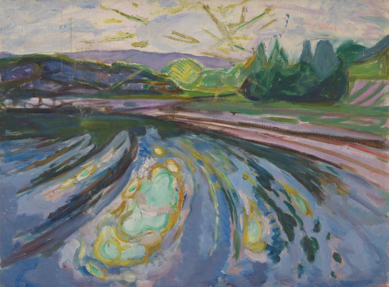 Waves Against The Shore de Edvard Munch, pintura al óleo que representa olas turbulentas del océano