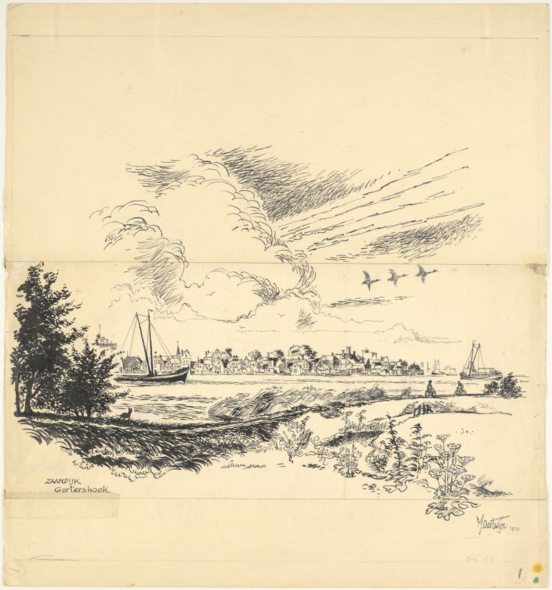 Paisagem de Zaandijk com reflexos na água, óleo sobre tela de Maarten Oortwijn