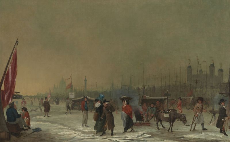 Frost on the Thames de Samuel Collings, paisaje con escarcha, medio desconocido