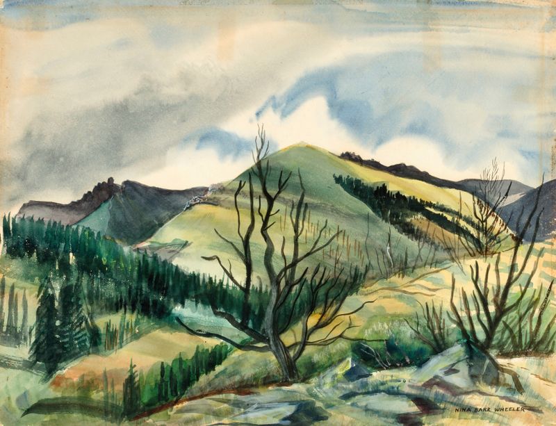 Cattle Country de Nina Barr Wheeler, obra de realismo que muestra un paisaje con tierra ocre.
