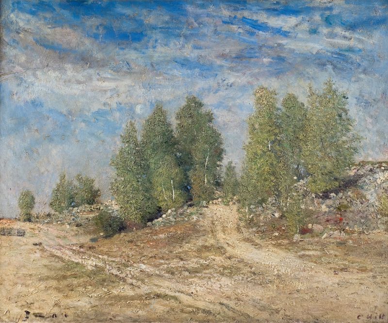 Gravel Slope by Carl Fredrik Hill, depicting a landscape with gravel and greenery, oil painting.