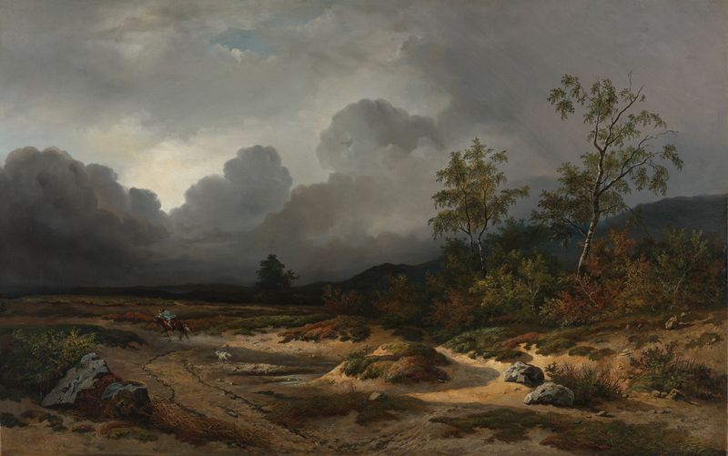 Paisaje con una tormenta en desarrollo, óleo sobre lienzo de Willem Roelofs
