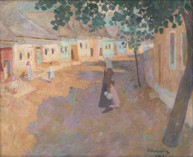 Figurative work by Konštantín Kövári-Kačmarik, 1907, depicting a figure in an urban setting.