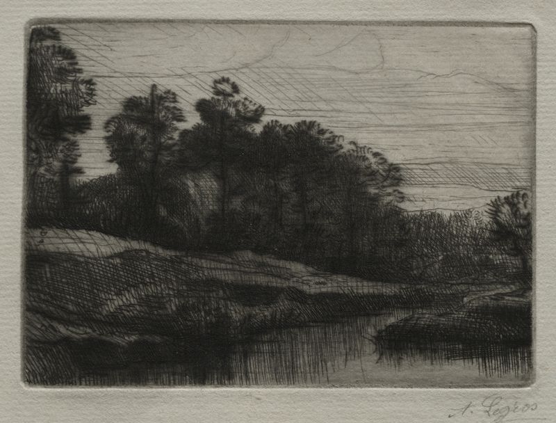 Evening by Alphonse Legros, oil painting depicting a tranquil dusk landscape.