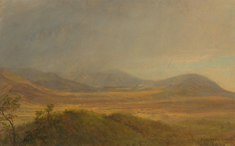 Mountainous Landscape IV de Frederic Edwin Church, óleo que muestra luz sobre picos escarpados.