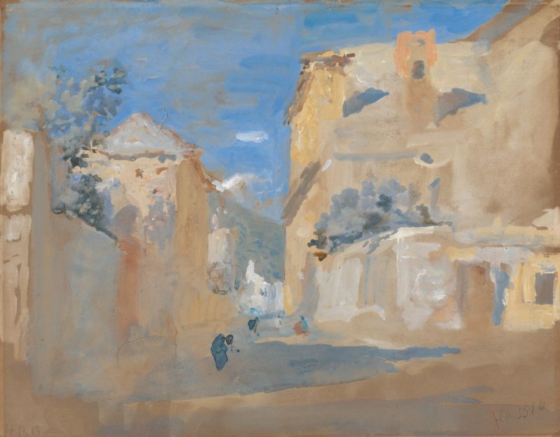 Escena marina con mar azul y horizonte de Hercules Brabazon Brabazon, pintura al óleo
