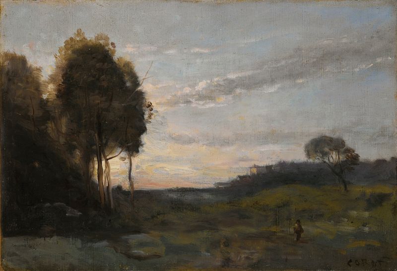 Paisagem com uma figura solitária, óleo sobre tela de Jean-Baptiste-Camille Corot
