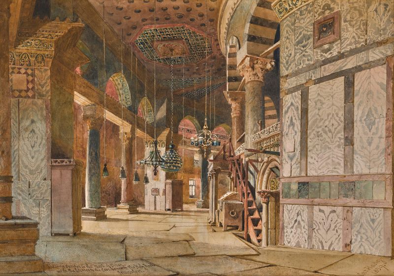 The inner corridor of the dome of the rock, Jerusalem, oil on canvas by Carl Haag