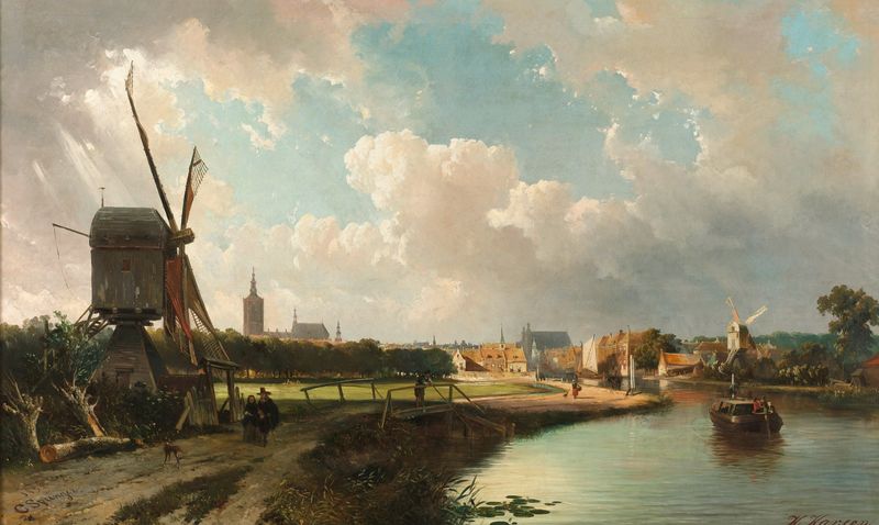 View of The Hague from the Delftse Vaart, oil on canvas by Cornelis Springer