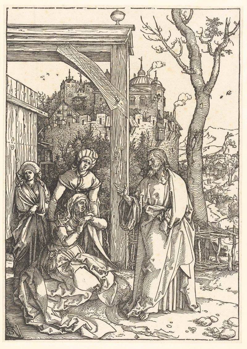 Christus neemt afscheid van Maria, gravura de Albrecht Dürer mostrando Cristo e sua mãe em uma despedida emocional
