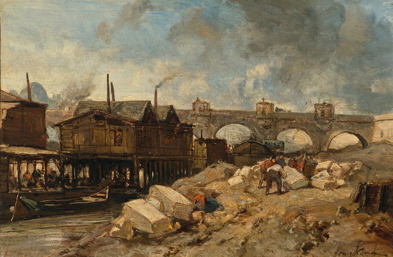 Escena marina con barcos en el río, óleo sobre lienzo de Johan Barthold Jongkind