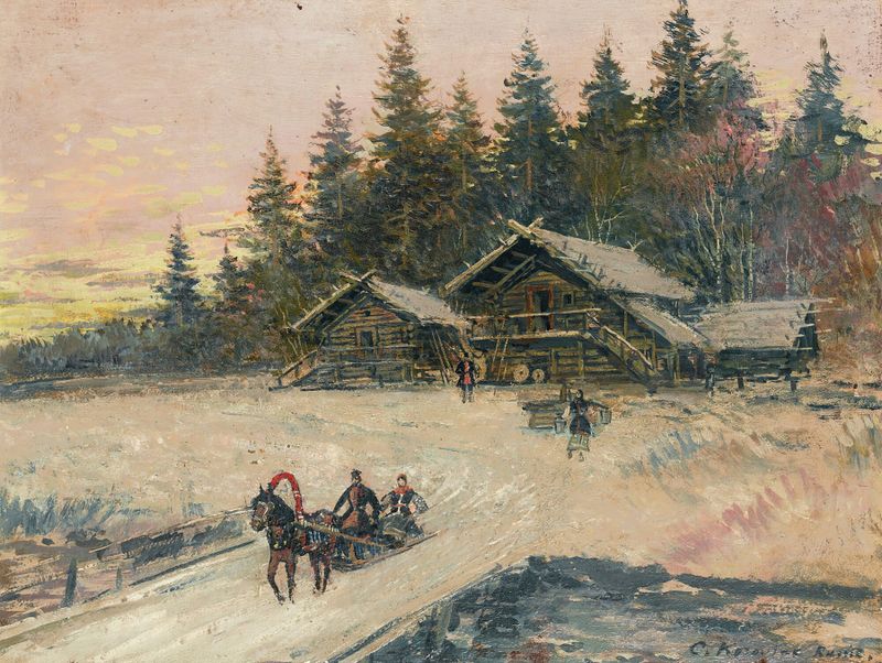 Paisaje invernal con un troika, pintura al óleo de Konstantin Alexeevich Korovin
