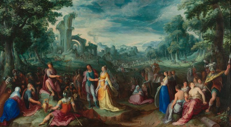 A Continência de Cipião, metal de Karel van Mander, retratando Cipião libertando uma jovem.