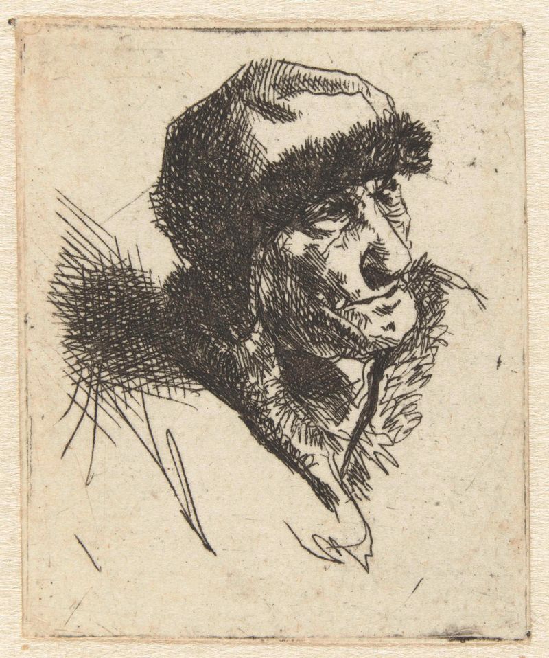 Retrato de una anciana con un sombrero de piel, grabado de Cornelis Pietersz. Bega