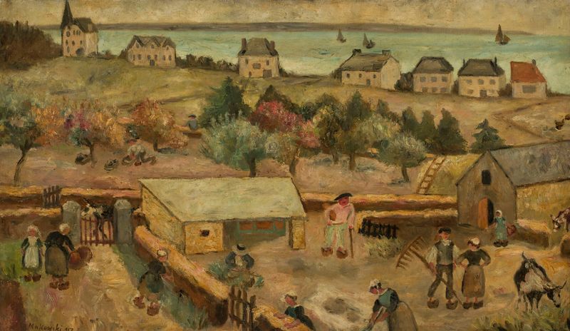 Farmhouse in Keranquernat de Tadeusz Makowski, pintura a óleo de uma paisagem rural.