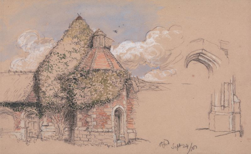 Ruinas del Antiguo Palacio de los Arzobispos de Canterbury, óleo sobre lienzo de Charles West Cope