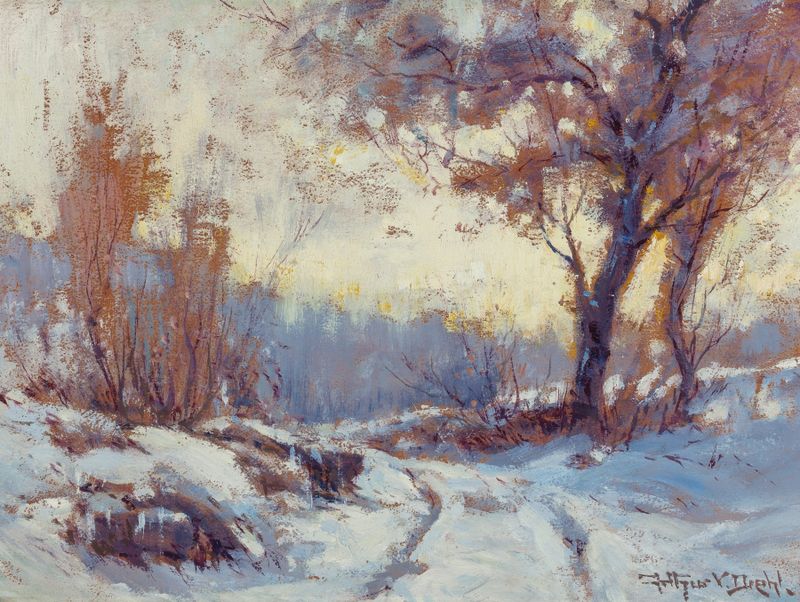 Winter landscape with snow-laden trees by Arthur Vidal Diehl, oil painting