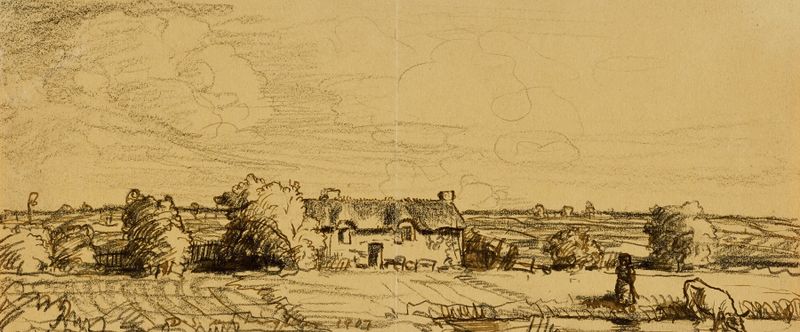Pintura de paisaje al óleo de Donald Shaw MacLaughlan con agua y nubes