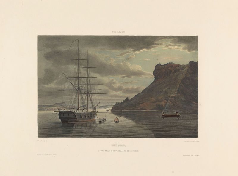 Marine scene depicting Curaçao harbor by Gerard Voorduin, oil painting